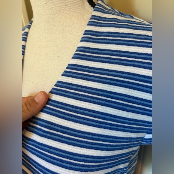 Lilly Pulitzer bree bay Blue Striped Midi Dress v neck fit and flare - Picture 6 of 13